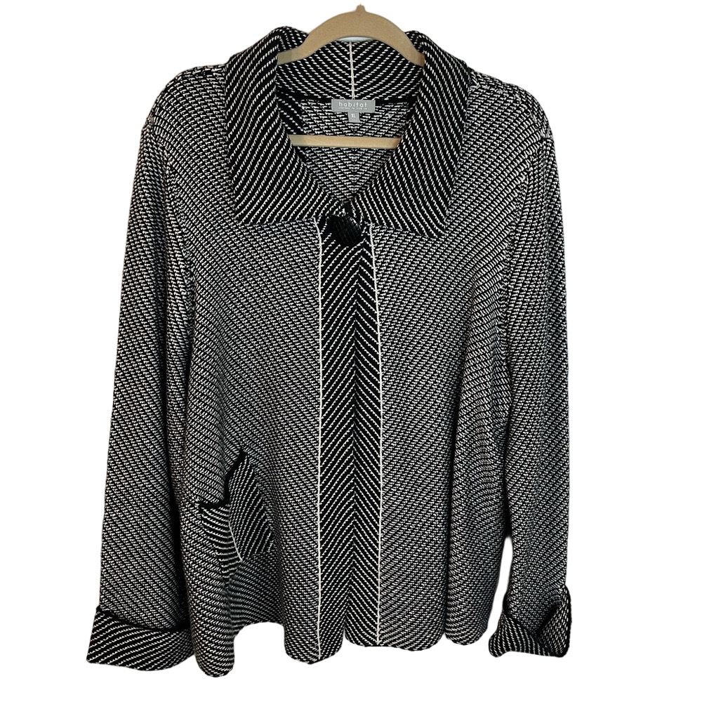 Habitat Sweater Womens XL Black White Asymmetrical Lagenlook Cardigan Cotton